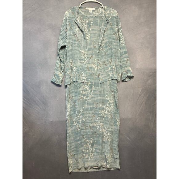 Vintage Rafael Maxi Dress Cardigan Set Textured Pleat Medium Cottagecore Granny - Picture 1 of 10